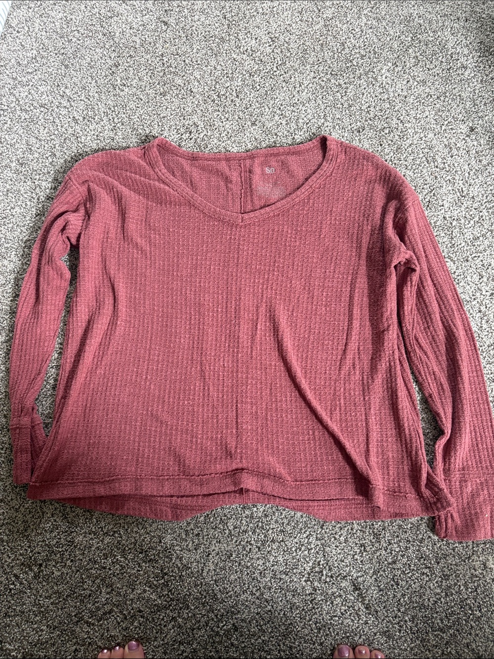 🛍️SO Women's Long Sleeve Waffle-Knit Top in Mauve Pink